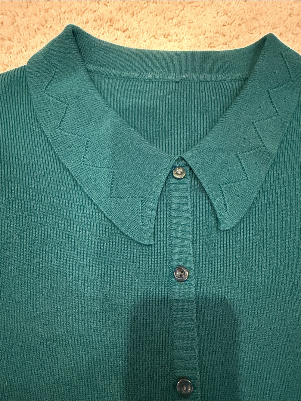 Women's Green Collared Button-Up Sweater